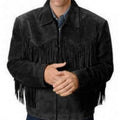 Western Wear Leather Jacket Men's Traditional Native Black Classic Suede Leather Western jacket - Native Vintage Apparel Countries Wear - LEATHER CHAPTER