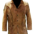 Brown Suede Handmade Braided Men's Western Vintage Jacket - Brown Leather Jacket Cowboy Leather Jacket - Native American , Gifts For Men - LEATHER CHAPTER