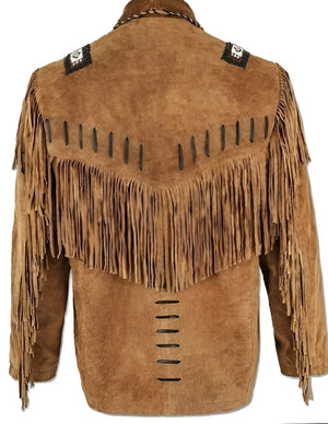 Men's Traditional Western Cowboy Leather Jacket Coat With Fringes And Beads - Brown Leather Jacket Vintage Apparel - Hunter Leather Jacket - LEATHER CHAPTER