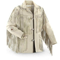 Men's Traditional Western Cowboy Leather Jacket Coat With Fringes And Beads - White Leather Jacket Vintage Apparel Handcrafted Jacket - LEATHER CHAPTER