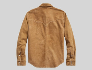 Men Suede Trucker Jacket Vintage Apparel Real Suede Leather Scully Western Shirt Tan Trucker Cowboy Shirt , Gifts For Him Gifts For Men - LEATHER CHAPTER