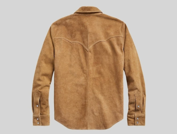 Men Suede Trucker Jacket Vintage Apparel Real Suede Leather Scully Western Shirt Tan Trucker Cowboy Shirt , Gifts For Him Gifts For Men - LEATHER CHAPTER