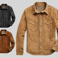Men Suede Trucker Jacket Vintage Apparel Real Suede Leather Scully Western Shirt Tan Trucker Cowboy Shirt , Gifts For Him Gifts For Men - LEATHER CHAPTER