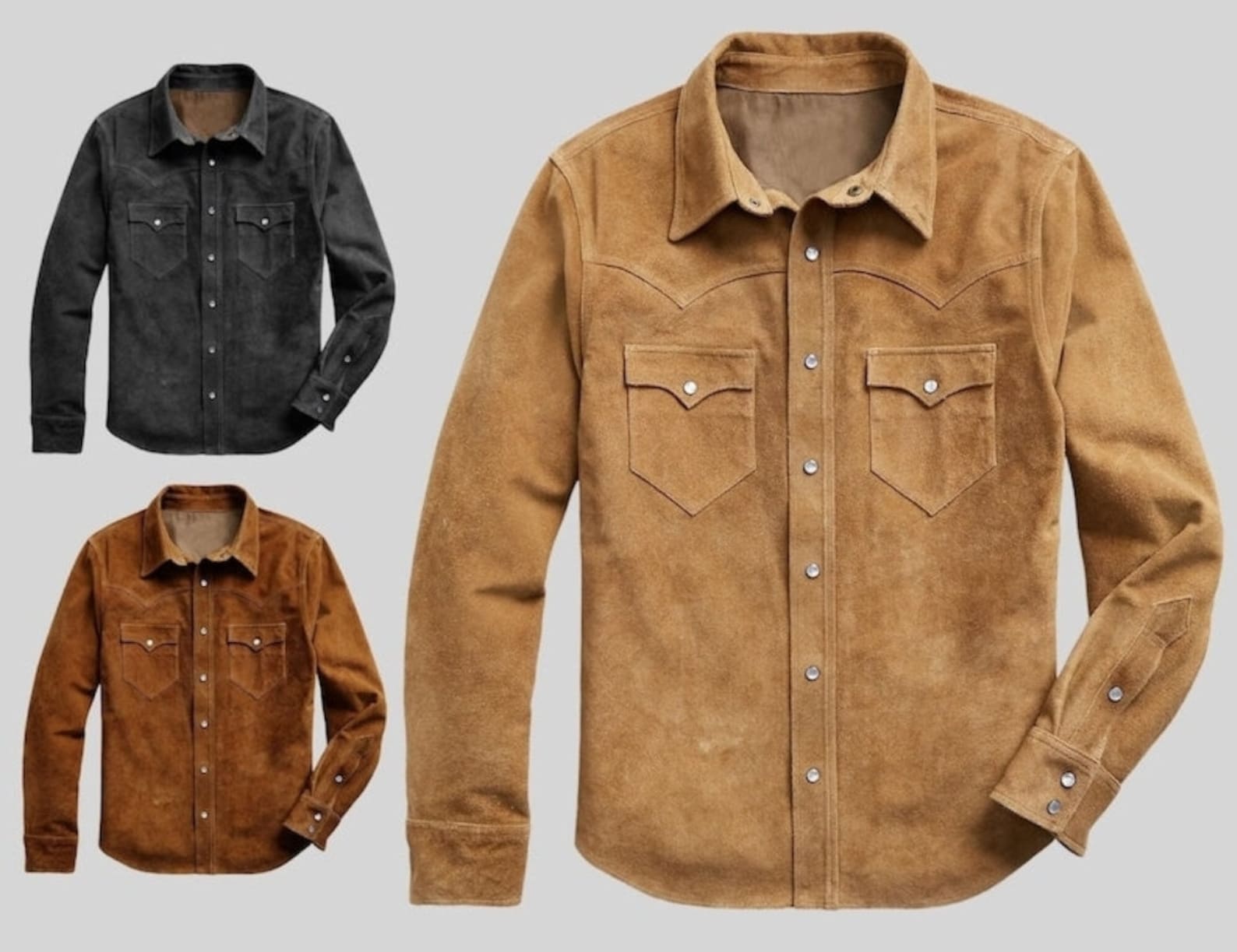 Men Suede Trucker Jacket Vintage Apparel Real Suede Leather Scully Western Shirt Tan Trucker Cowboy Shirt , Gifts For Him Gifts For Men - LEATHER CHAPTER