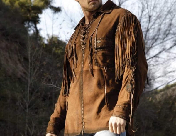 Western Wear Leather Jacket Men's Traditional Native Brown Classic Suede Leather Western jacket Red Indian Vintage Apparel Countries Wear - LEATHER CHAPTER