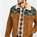 Traditional Men Western Jacket Men Western Fur Jean Jacket - Aztec Trim Suede Jacket - Brown Rode Countryside Fashion Jacket , Gifts For Him - LEATHER CHAPTER