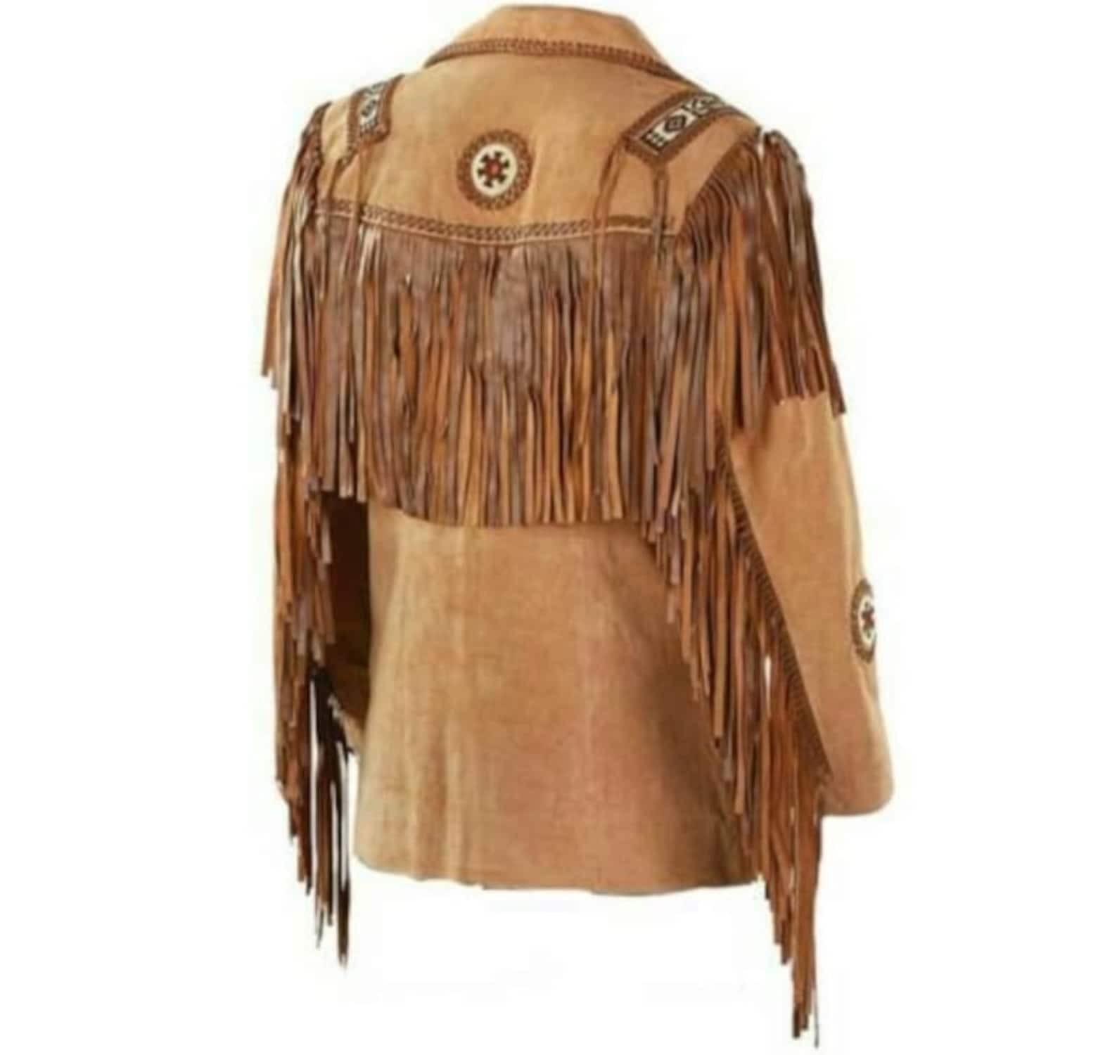 Brown Suede Handmade Braided Beads Crafted Men's Western Vintage Jacket - Tan Brown Leather Jacket Cowboy Leather Jacket , Gifts For Men - LEATHER CHAPTER