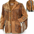 Brown Suede Handmade Braided Beads Crafted Men's Western Vintage Jacket - Tan Brown Leather Jacket Cowboy Leather Jacket , Gifts For Men - LEATHER CHAPTER