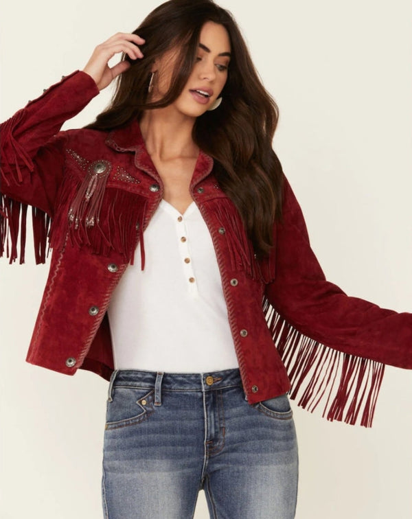 Women's Western Jacket Vintage Fringe Leather Jacket - Ladies Leather Jacket - Handmade Suede Leather Jacket Fringe Jacket , Gifts For Her - LEATHER CHAPTER