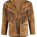 Men's Traditional Western Cowboy Leather Jacket Coat With Fringes And Beads - Brown Leather Jacket Vintage Apparel - Hunter Leather Jacket - LEATHER CHAPTER