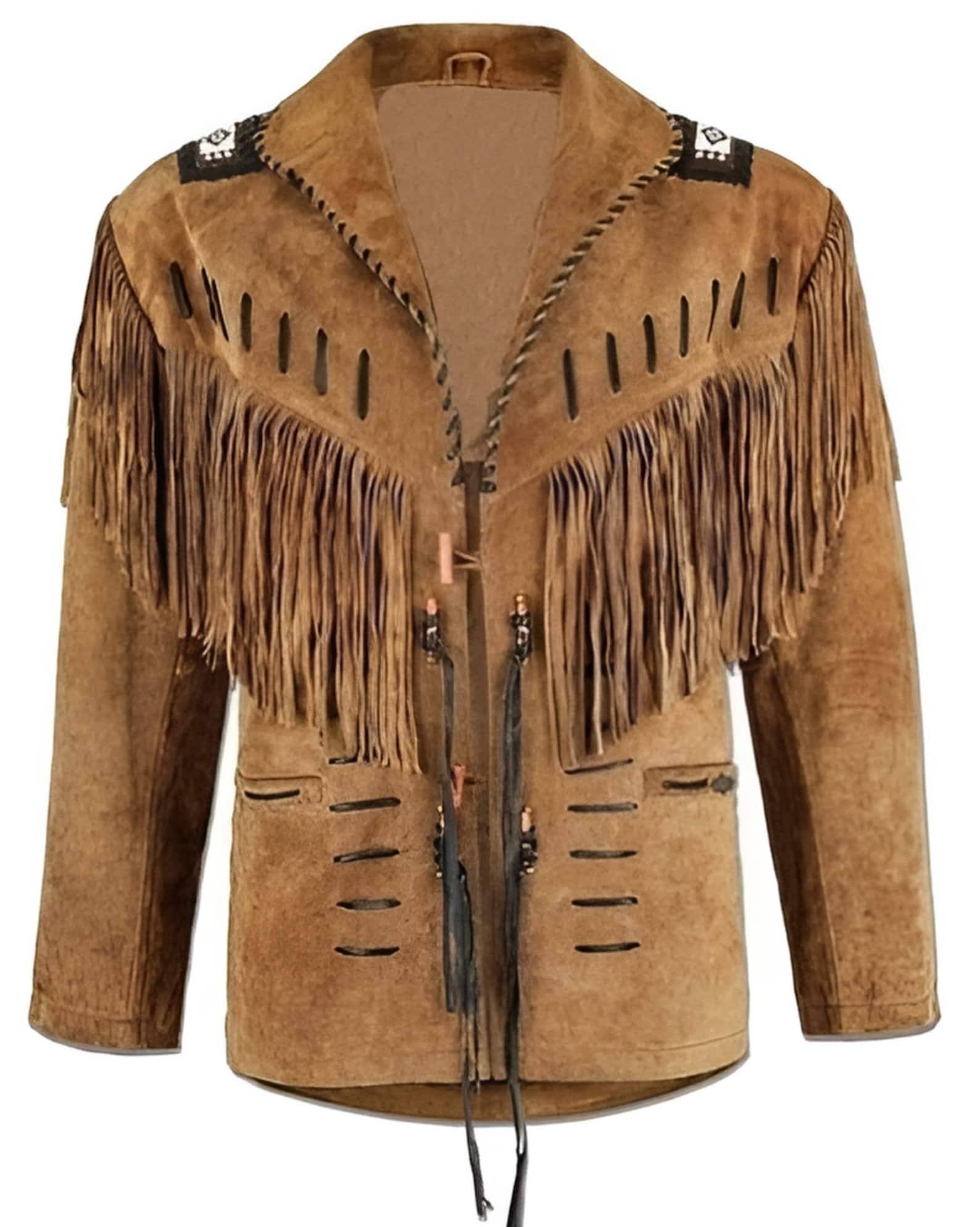Men's Traditional Western Cowboy Leather Jacket Coat With Fringes And Beads - Brown Leather Jacket Vintage Apparel - Hunter Leather Jacket - LEATHER CHAPTER