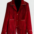 Women's Western Jacket Vintage Fringe Leather Jacket - Ladies Leather Jacket - Red Handmade Suede Leather Jacket Fringe Jacket - LEATHER CHAPTER