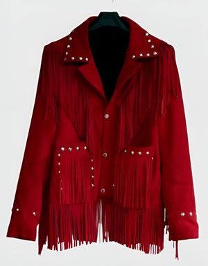Women's Western Jacket Vintage Fringe Leather Jacket - Ladies Leather Jacket - Red Handmade Suede Leather Jacket Fringe Jacket - LEATHER CHAPTER