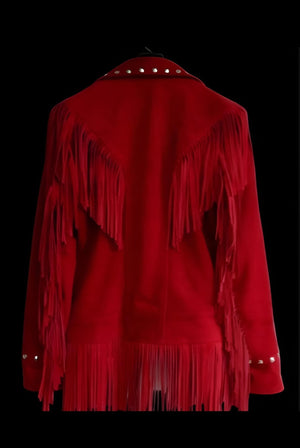 Women's Western Jacket Vintage Fringe Leather Jacket - Ladies Leather Jacket - Red Handmade Suede Leather Jacket Fringe Jacket - LEATHER CHAPTER