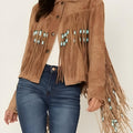 Fringe Suede Women's Jacket , Beaded Fringes Western Vintage Jacket Ladies Leather Jacket, Genuine Suede Leather, Western Jacket, Gifts - LEATHER CHAPTER