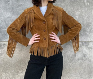 Fringe Suede Women's Jacket, Fringe Western Vintage Jacket Ladies Leather Jacket, Genuine Suede Leather, Western Jacket, Gifts For Her - LEATHER CHAPTER