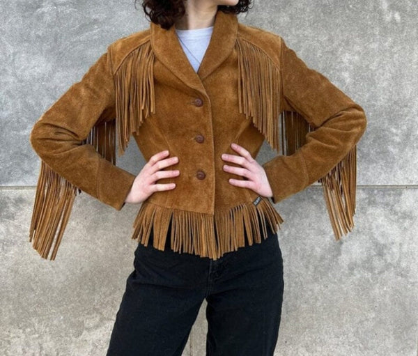 Fringe Suede Women's Jacket, Fringe Western Vintage Jacket Ladies Leather Jacket, Genuine Suede Leather, Western Jacket, Gifts For Her - LEATHER CHAPTER