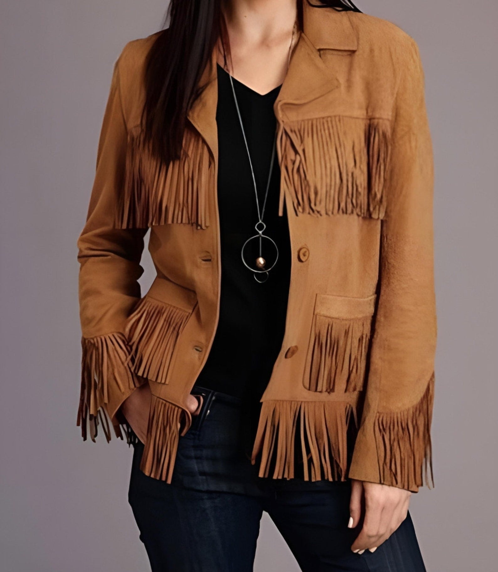 Fringe Suede Women's Jacket ,Fringes Western Vintage Jacket Ladies Leather Jacket, Genuine Suede Leather, Western Jacket, Gifts For Women - LEATHER CHAPTER