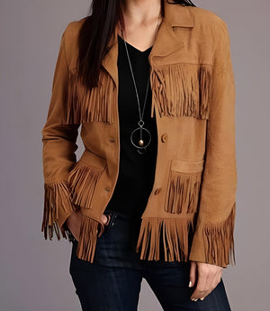 Fringe Suede Women's Jacket ,Fringes Western Vintage Jacket Ladies Leather Jacket, Genuine Suede Leather, Western Jacket, Gifts For Women - LEATHER CHAPTER