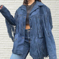 Fringe Suede Women's Jacket, Fringe Western Vintage Jacket Ladies Leather Jacket, Genuine Suede Leather,Blue Western Jacket, Gifts For Women - LEATHER CHAPTER