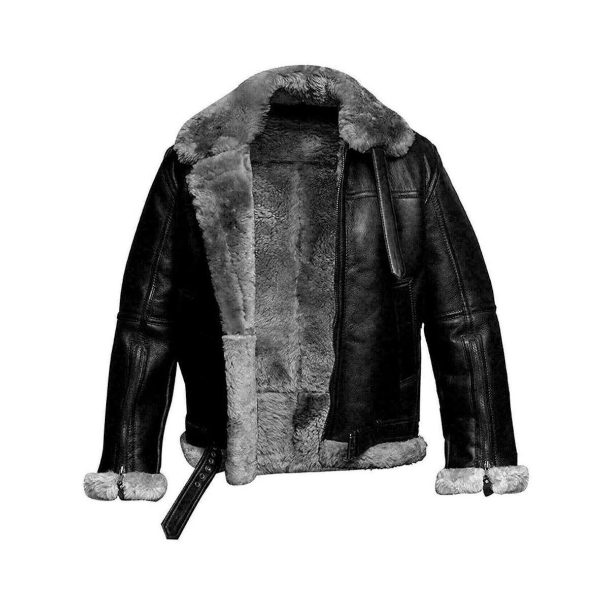 Men's New Real Leather Aviator Bomber Jacket RAF Aviator Genuine Leather Shearling Handmade Flight Fur Brown & Gray Bomber Jacket - LEATHER CHAPTER