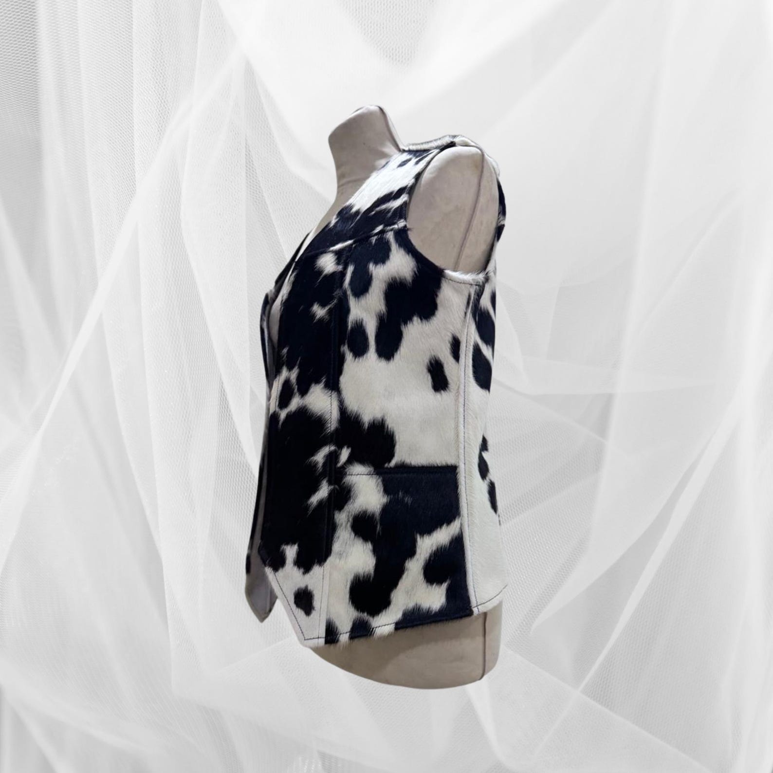 Cowhide hair on hide Leather Vest for Men, Black and White Leather Vest , Handmade Cow Skin Western Style Vest - LEATHER CHAPTER