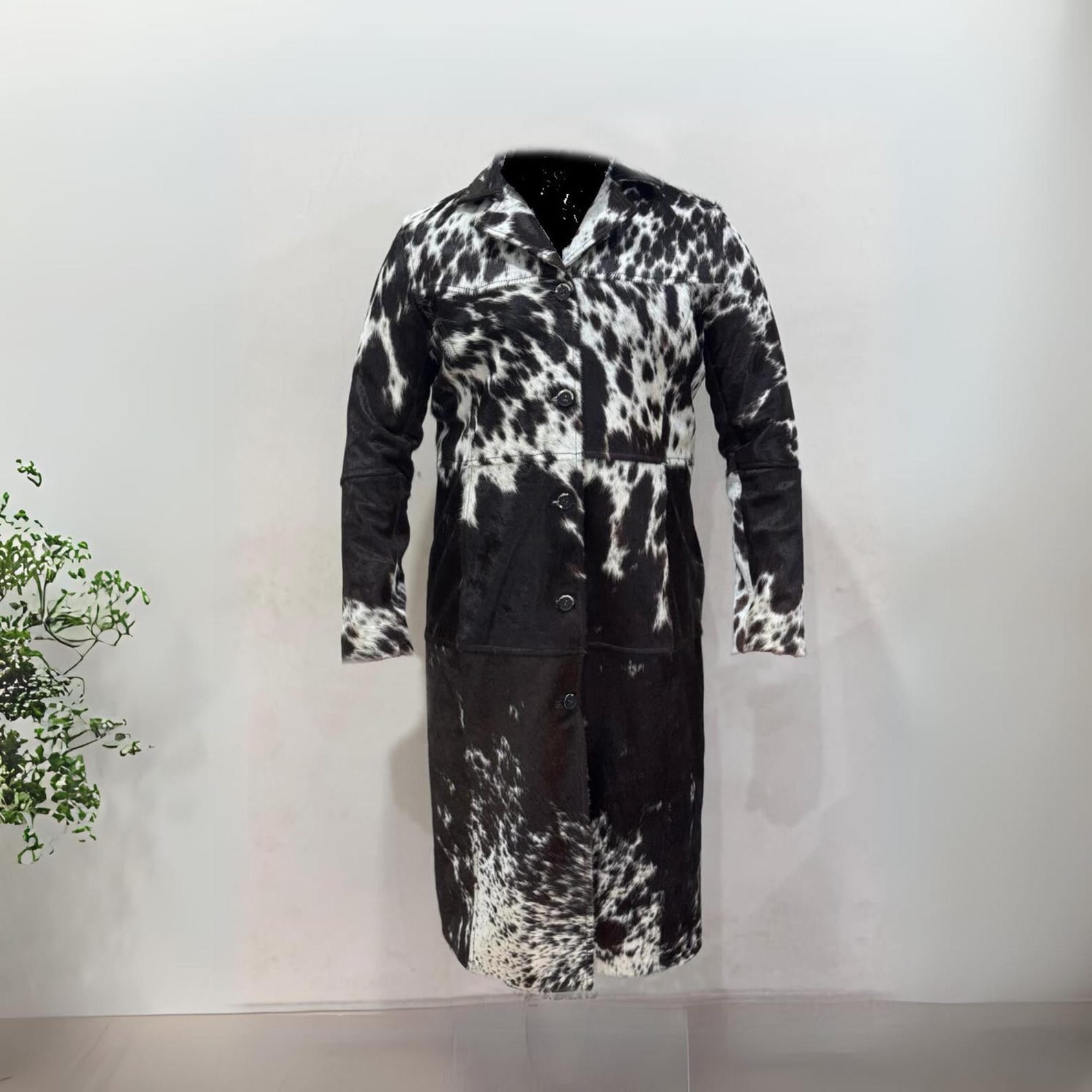 Stylish Hair on Hide Leather Coat Long Winter Jacket Handcrafted Cowhide Fur Coat - LEATHER CHAPTER