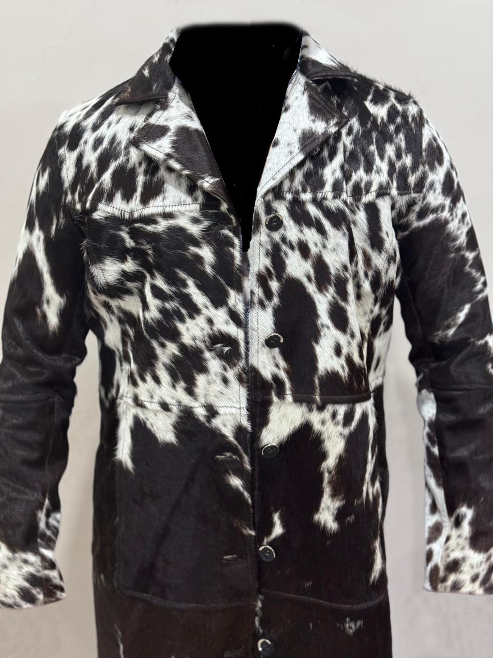 Stylish Hair on Hide Leather Coat Long Winter Jacket Handcrafted Cowhide Fur Coat - LEATHER CHAPTER