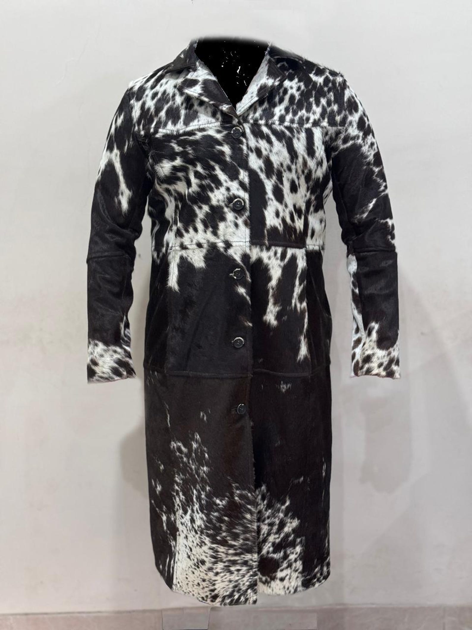 Stylish Hair on Hide Leather Coat Long Winter Jacket Handcrafted Cowhide Fur Coat - LEATHER CHAPTER