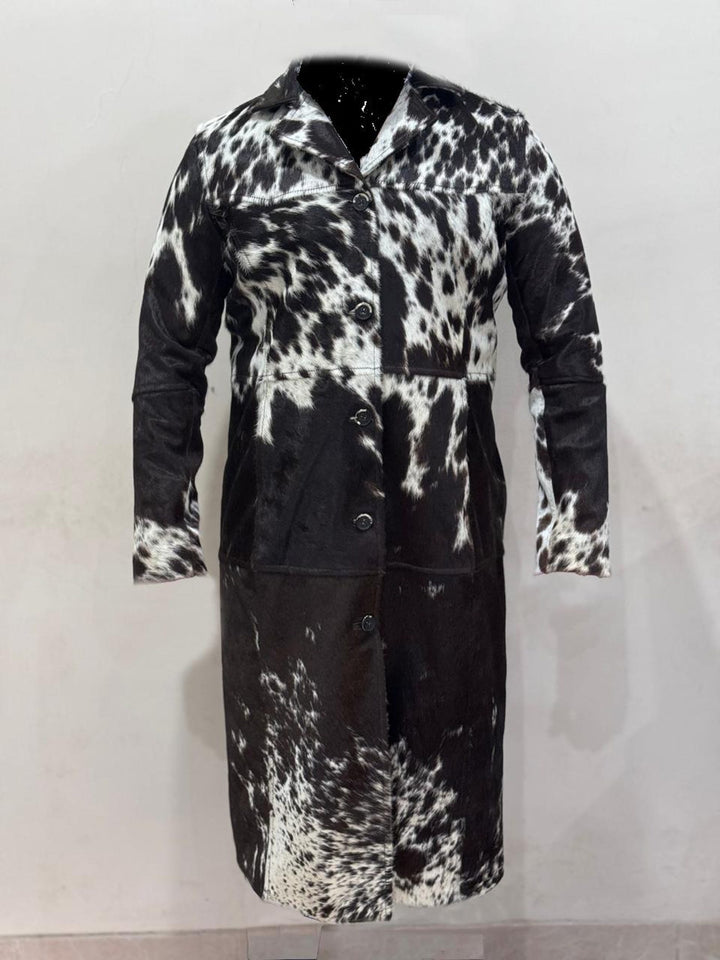 Stylish Hair on Hide Leather Coat Long Winter Jacket Handcrafted Cowhide Fur Coat - LEATHER CHAPTER