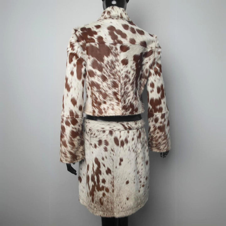 Western Cowhide Skirt and Jacket Set Cowgirl Chic Outfit Hair on Hide Cowgirl Clothing Western Style Elegance Complete Outfit Rustic Charm3 - LEATHER CHAPTER