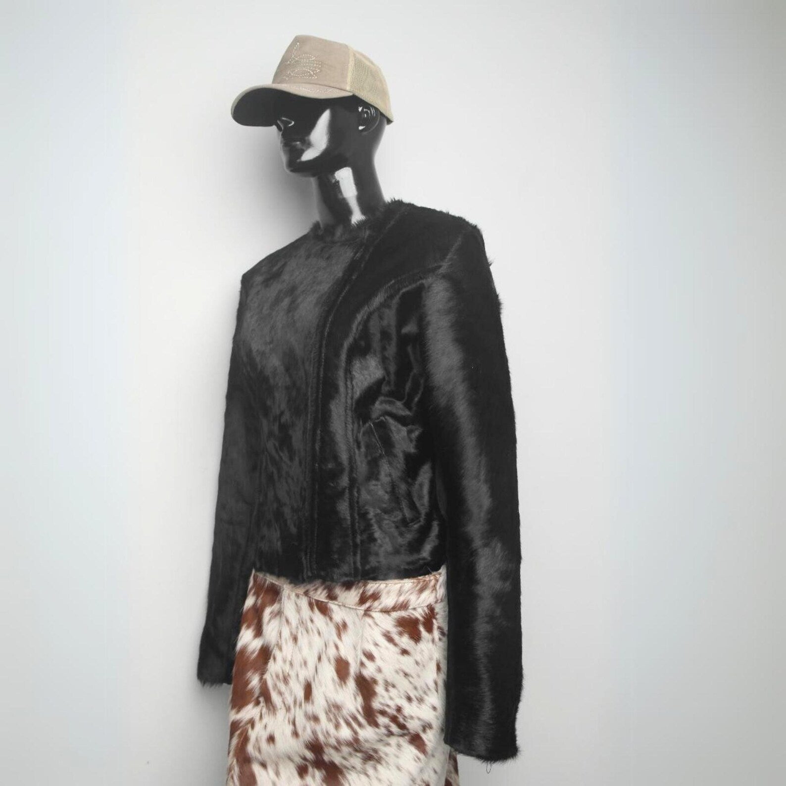 Western Cowhide Hair on Hide Jacket Collarless Women's Cowgirl Style Hair on Leather Cowgirl Jacket - Women's Western Wear Fashion2 - LEATHER CHAPTER