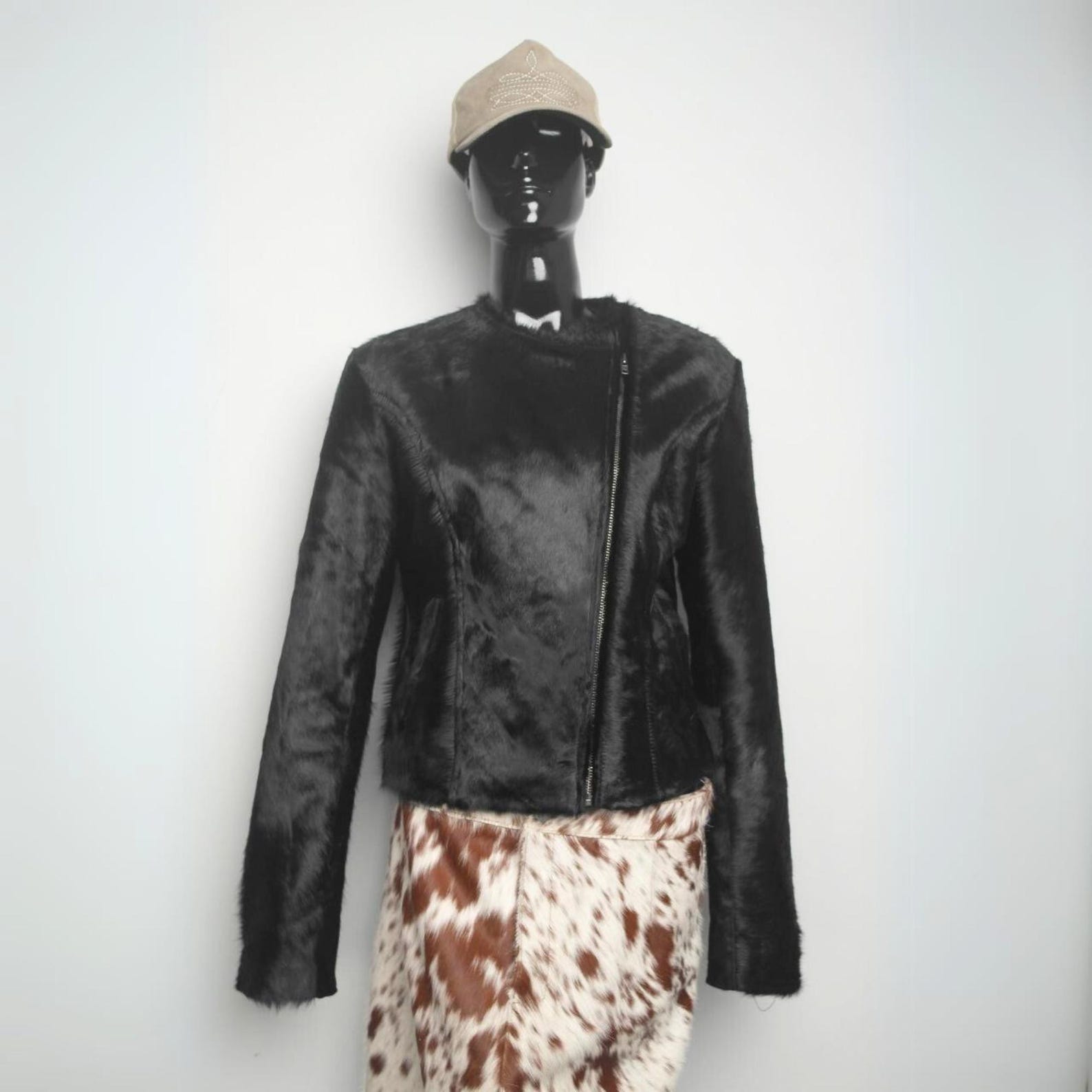 Western Cowhide Hair on Hide Jacket Collarless Women's Cowgirl Style Hair on Leather Cowgirl Jacket - Women's Western Wear Fashion - LEATHER CHAPTER