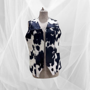 Cowhide hair on hide Leather Vest for Men, Black and White Leather Vest , Handmade Cow Skin Western Style Vest - LEATHER CHAPTER