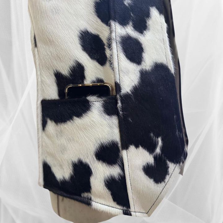 Cowhide hair on hide Leather Vest for Men, Black and White Leather Vest , Handmade Cow Skin Western Style Vest - LEATHER CHAPTER