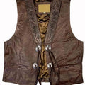 Men's Brown Leather Western Vest Tooled Cowboy Concho Waistcoat Vintage Rodeo Biker Outfit