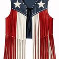 Handmade American Flag Leather Fringe Vest: Western Rodeo Biker Outfit