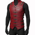 Handmade Red Leather Buckle Vest: Steampunk Biker Gothic Waistcoat