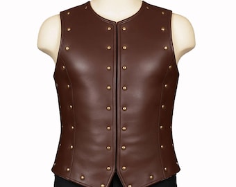 Handmade Brown Leather Vest: Steampunk Biker Armor, Renaissance Costume