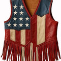 American Flag Leather Fringe Vest: Patriotic Cowboy Biker Style