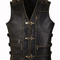 Handmade Cowhide Leather Biker Vest: Steampunk Motorcycle Waistcoat
