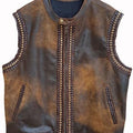 Handmade Distressed Leather Biker Vest: Braided Cowhide Motorcycle Vest
