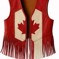 Canadian Flag Leather Fringe Vest: Unisex Western Rodeo Outfit