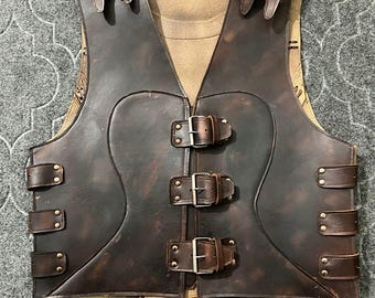 Handmade Distressed Leather Biker Vest: Braided Steampunk Armor