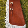 Mens Brown Leather Cowboy Chaps Western Fringe Rodeo Riding Gear Outfit