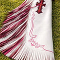 Unisex White Genuine Leather Chaps Western Cowboy Fringe Rodeo Riding Gear