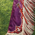 Mens Western Hand-Tooled Leather Chaps – Purple Fringe Cowboy Rodeo Chaps