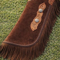 Mens Brown Suede Leather Chaps Western Tooled Fringe Rodeo Riding Gear