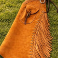 Brown Suede Leather Chaps Western Fringe Motorcycle Riding Cowboy Gear