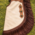 Western Tooled Leather Chaps Cream Brown Fringe Cowboy Riding Gear